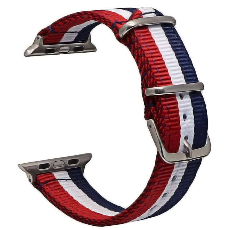 Bracelet Apple Watch en tissu 38 40 41 42 44 45 49 mm compatible serie 1 2 3 4 5 6 7 8 se et Apple Watch Ultra - Bracelet country edition eWatch Straps bleu blanc rouge
