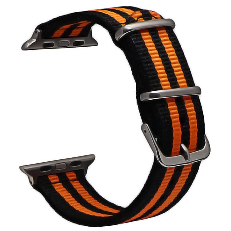 Bracelet Apple Watch en tissu 38 40 41 42 44 45 49 mm compatible serie 1 2 3 4 5 6 7 8 se et Apple Watch Ultra - Bracelet country edition eWatch Straps orange noir strié