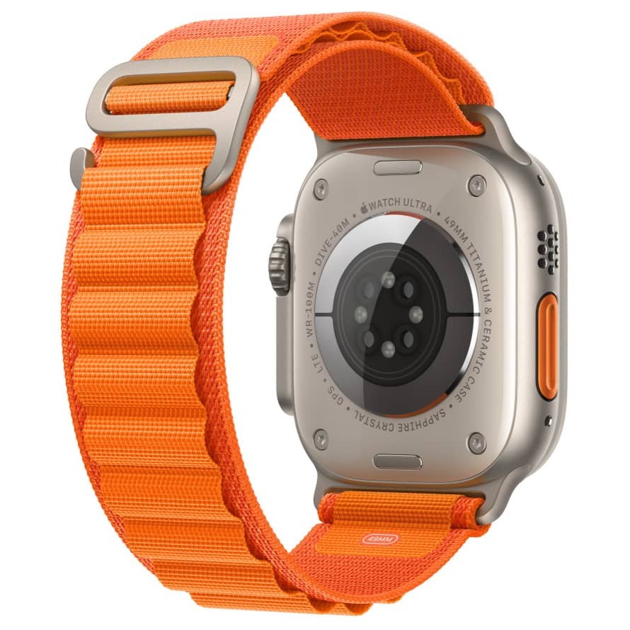 Bracelet Alpine Apple Watch orange 38 40 41 42 44 45 49 mm compatible serie 1 2 3 4 5 6 7 8 se et Ultra eWatch Straps