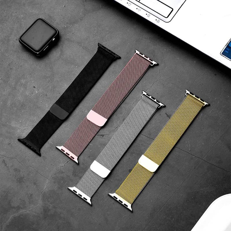 Bracelet Apple Watch Milanais noir rose argent or