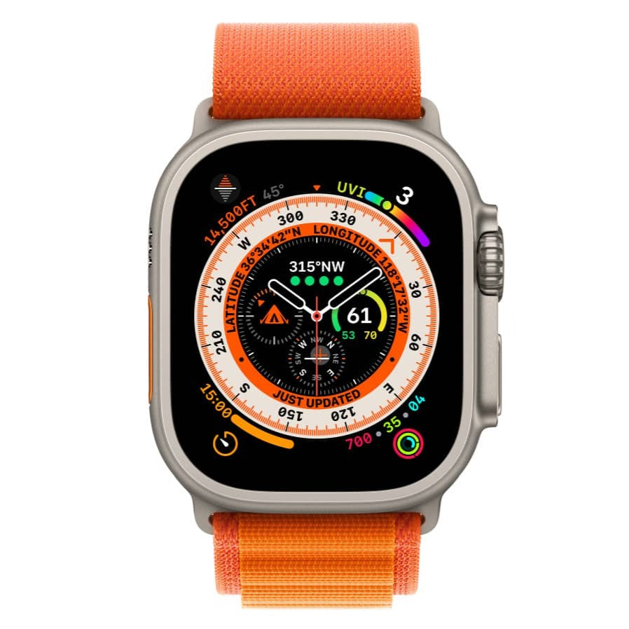 Boucle alpine orange Apple Watch vue de face