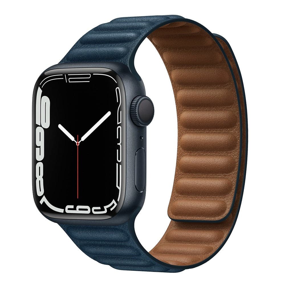 Bracelets Apple Watch Bleu abyssal 38 40 41 42 44 45 49 mm compatible serie 1 2 3 4 5 6 7 8 se et Ultra Boucle magnétique en cuir eWatch Straps