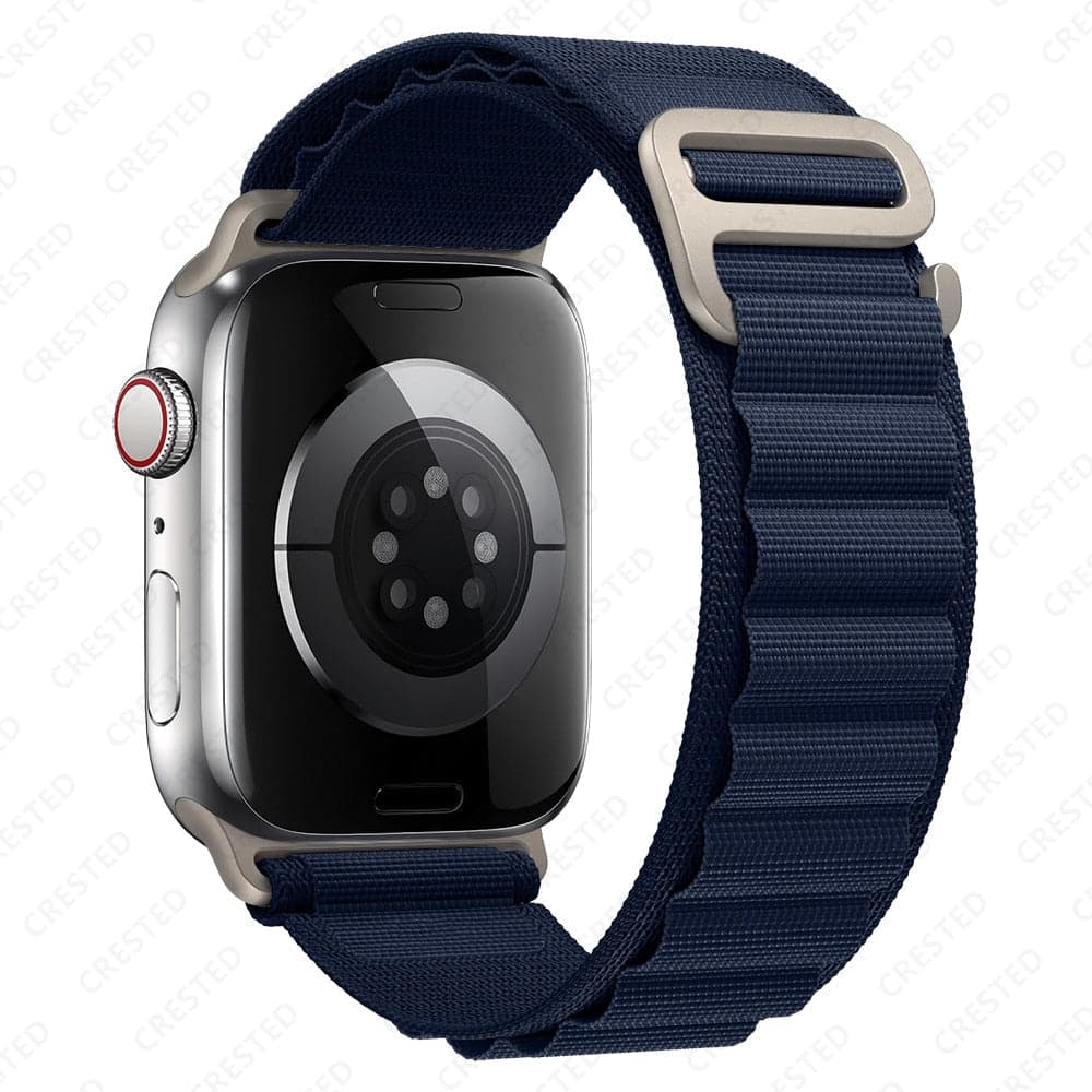 Bracelets Apple Watch Bleu nuit 38 40 41 42 44 45 49 mm compatible serie 1 2 3 4 5 6 7 8 se et Ultra Boucle Alpine eWatch Straps