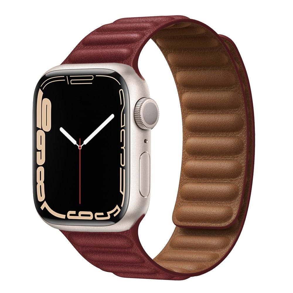 Bracelets Apple Watch Bordeau 38 40 41 42 44 45 49 mm compatible serie 1 2 3 4 5 6 7 8 se et Ultra Boucle magnétique en cuir eWatch Straps
