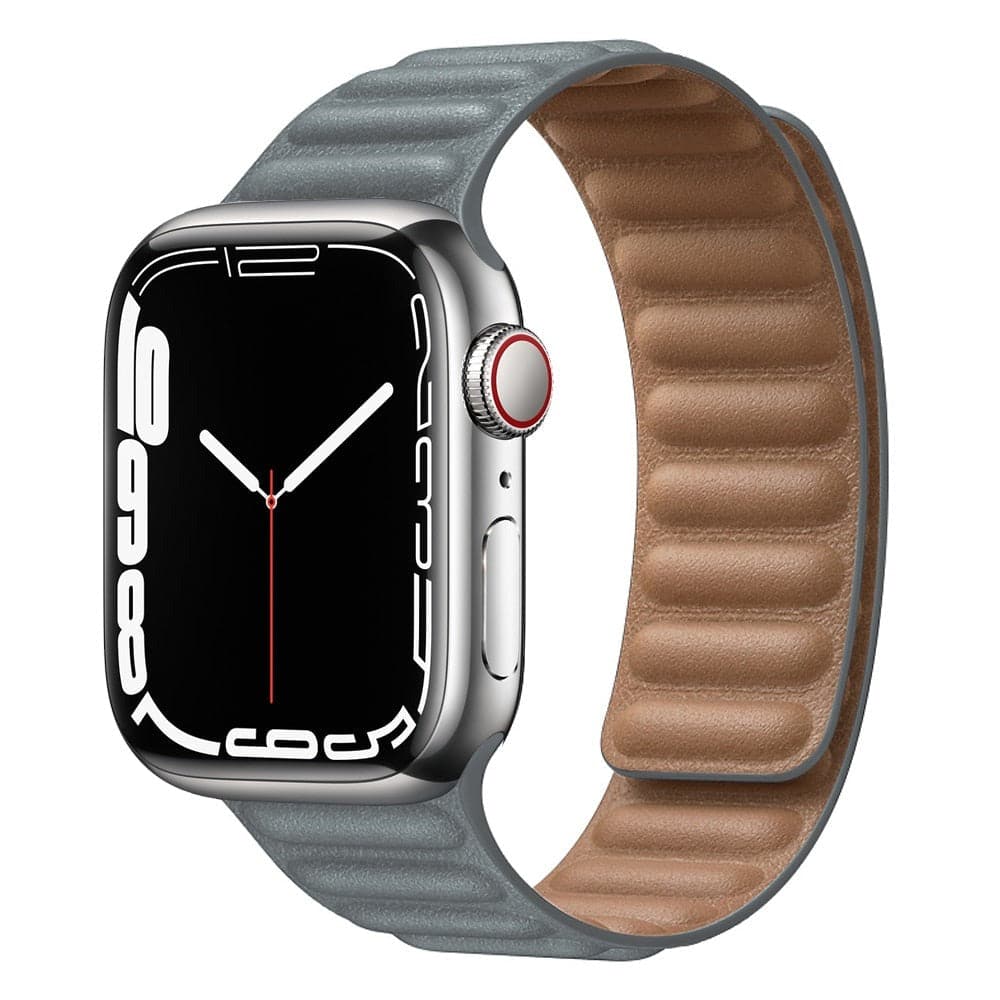 Bracelets Apple Watch Gris 38 40 41 42 44 45 49 mm compatible serie 1 2 3 4 5 6 7 8 se et Ultra Boucle magnétique en cuir eWatch Straps