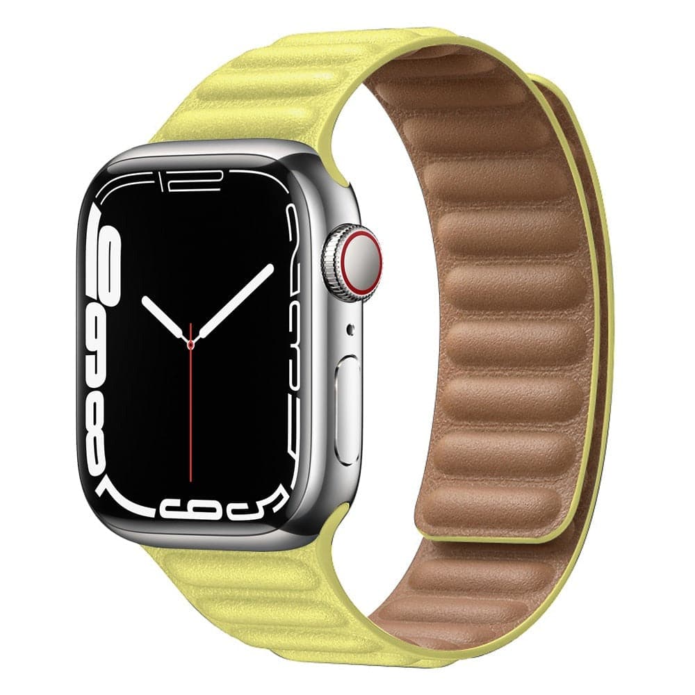 Bracelets Apple Watch Jaune 38 40 41 42 44 45 49 mm compatible serie 1 2 3 4 5 6 7 8 se et Ultra Boucle magnétique en cuir eWatch Straps