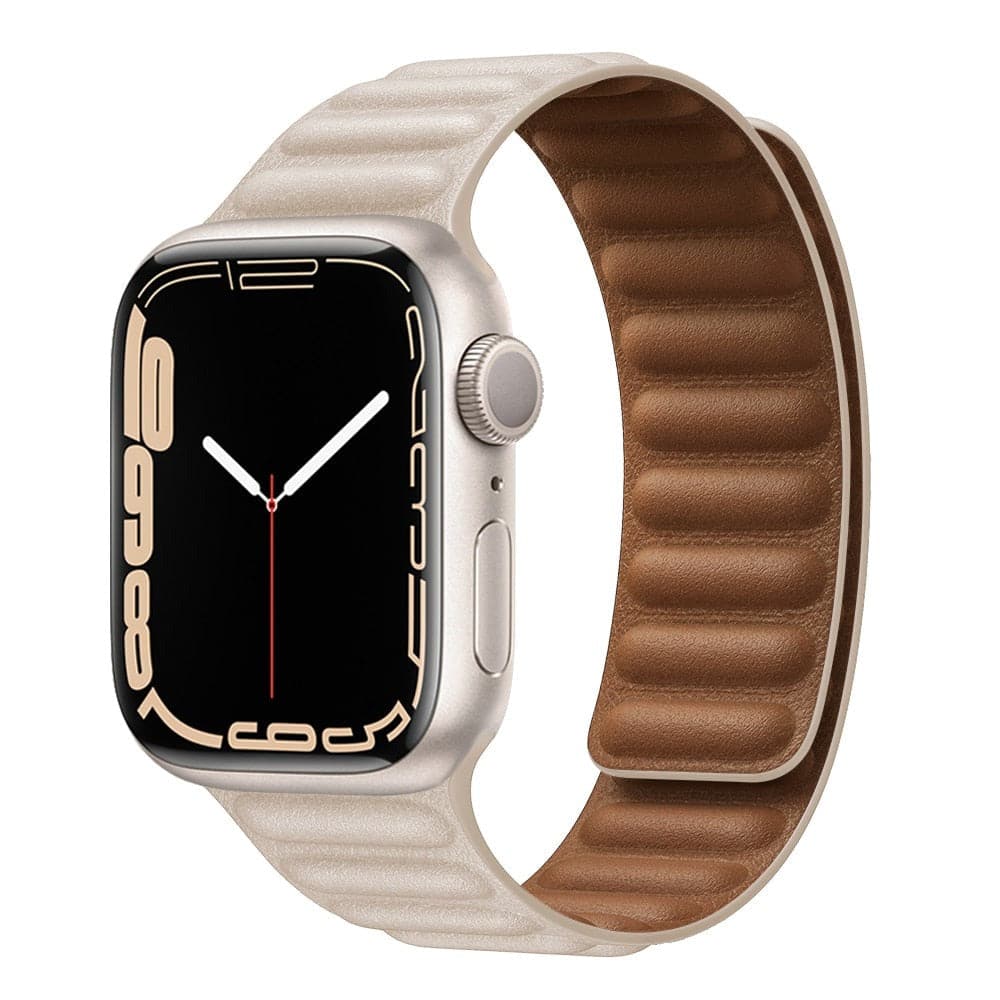 Bracelets Apple Watch Lumière stellaire 38 40 41 42 44 45 49 mm compatible serie 1 2 3 4 5 6 7 8 se et Ultra Boucle magnétique en cuir eWatch Straps