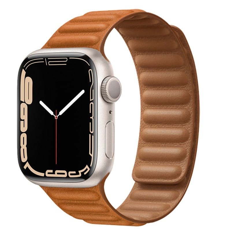 Bracelets Apple Watch Marron doré 38 40 41 42 44 45 49 mm compatible serie 1 2 3 4 5 6 7 8 se et Ultra Boucle magnétique en cuir eWatch Straps