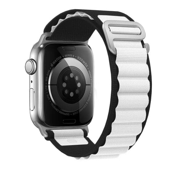 Bracelets Apple Watch Noir et blanc 38 40 41 42 44 45 49 mm compatible serie 1 2 3 4 5 6 7 8 se et Ultra Boucle Alpine eWatch Straps