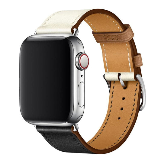 Bracelets Apple Watch Noir et blanc 38 40 41 42 44 45 49 mm compatible serie 1 2 3 4 5 6 7 8 se et Ultra Bracelet cuir classique bicolore eWatch Straps