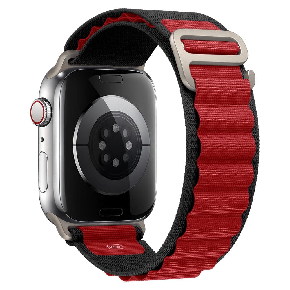 Bracelets Apple Watch Noir et rouge 38 40 41 42 44 45 49 mm compatible serie 1 2 3 4 5 6 7 8 se et Ultra Boucle Alpine eWatch Straps