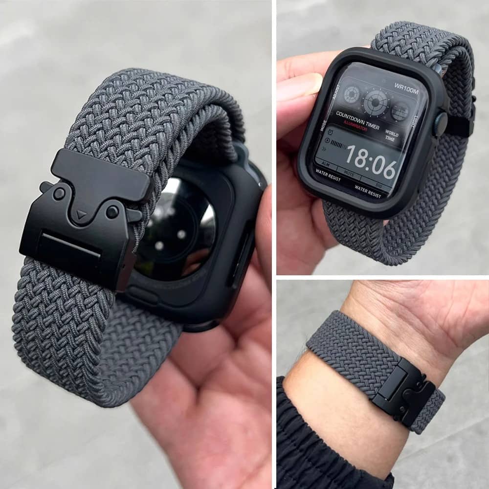 Bracelet Apple Watch nylon tressé anthracite 44 mm – élastique et confortable.