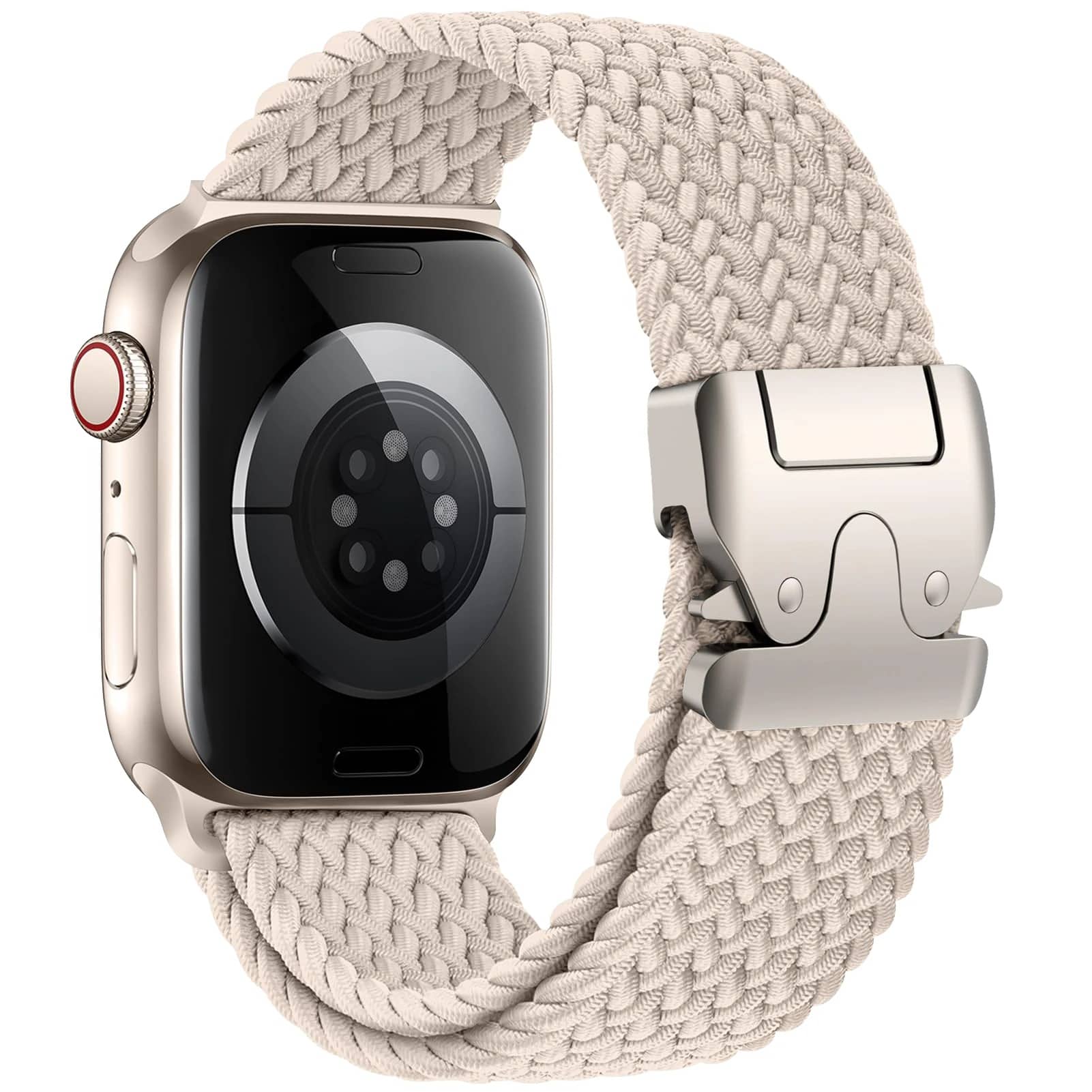 Bracelet nylon élastique beige 45 mm pour Apple Watch – réglable et léger.