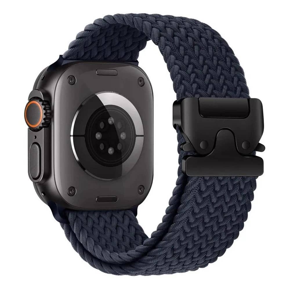 Bracelet Apple Watch Ultra en nylon tressé bleu marine 49 mm – élastique et réglable.