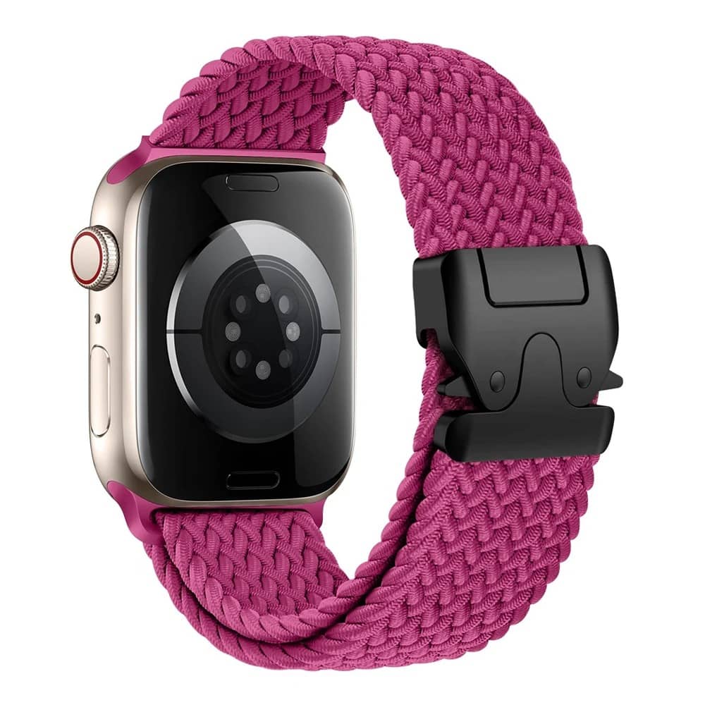 Bracelet Apple Watch nylon élastique rose 45 mm – doux et réglable.
