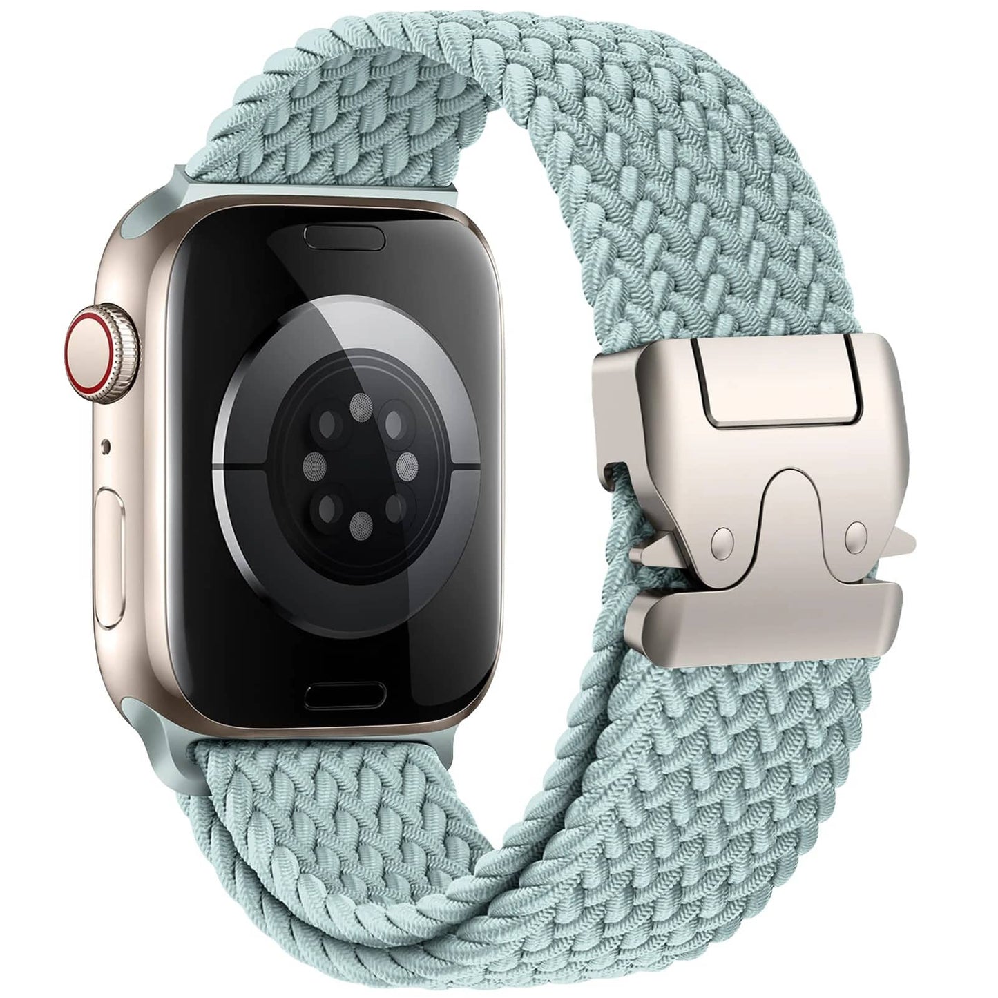 Bracelet Apple Watch bleu ciel en nylon extensible, léger et ajustable pour toutes les séries.