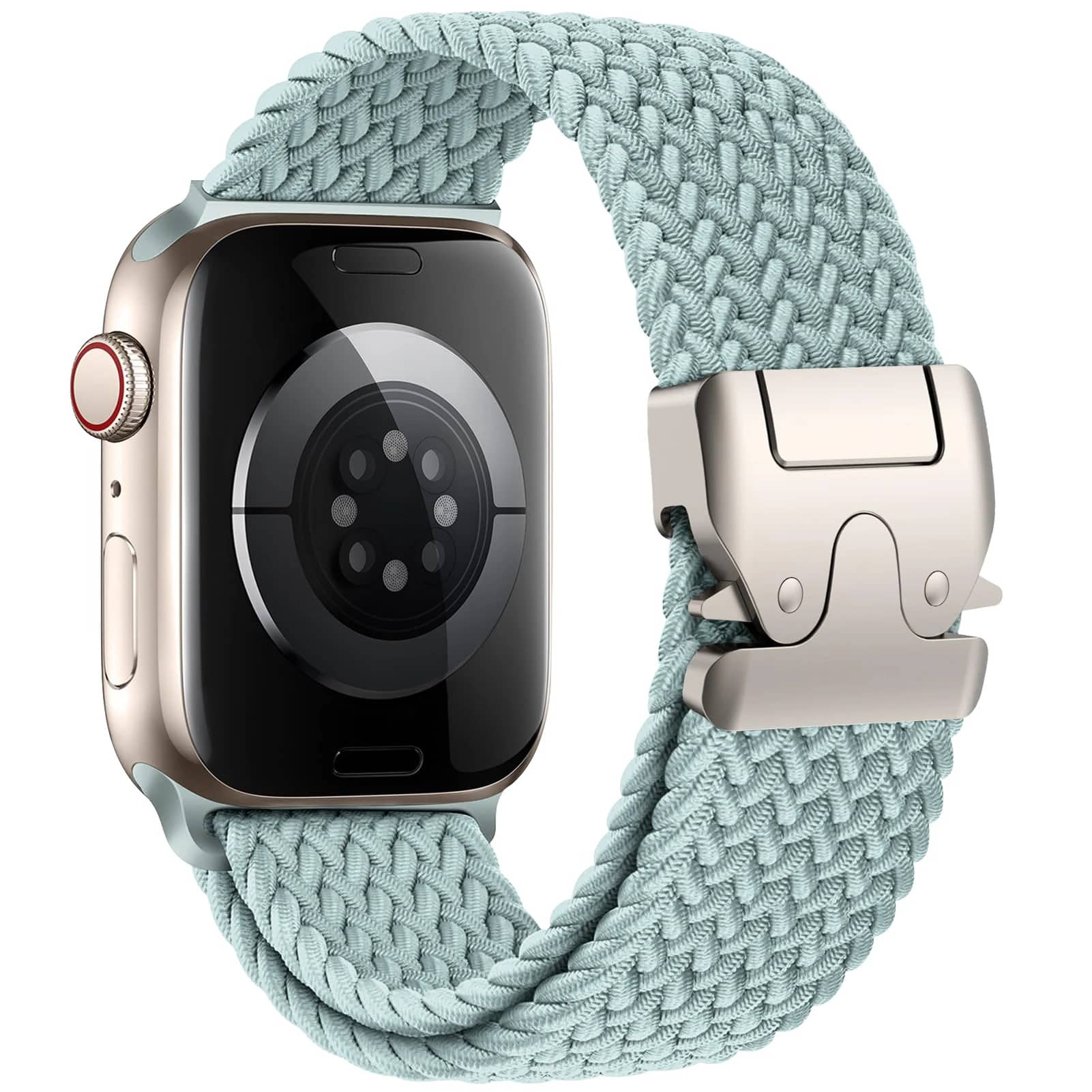 Bracelet Apple Watch bleu ciel en nylon extensible, léger et ajustable pour toutes les séries.