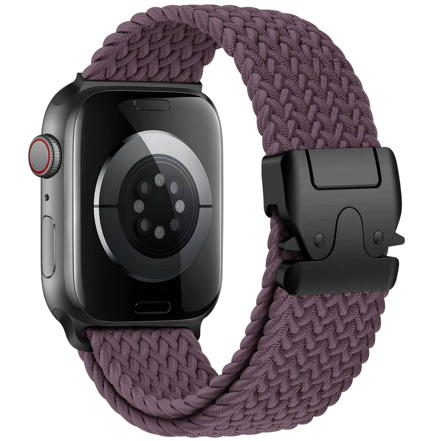 Bracelet Apple Watch nylon tressé bordeaux 44 mm – élastique et ajustable.