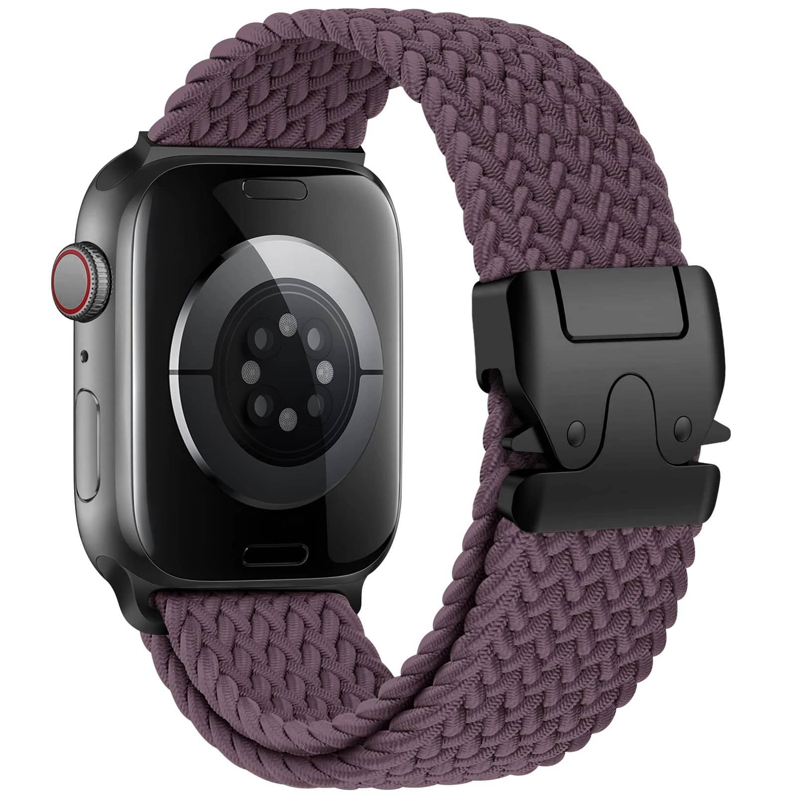 Bracelet Apple Watch nylon tressé bordeaux 44 mm – élastique et ajustable.