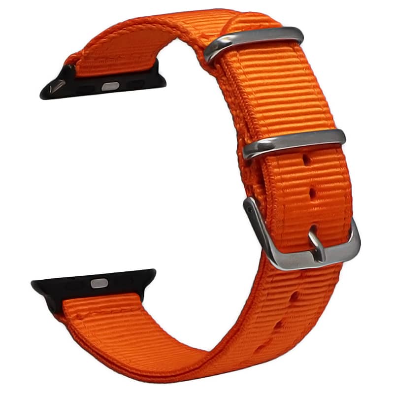 Bracelet Apple Watch 38 40 41 42 44 45 49 mm compatible serie 1 2 3 4 5 6 7 8 se et Apple Watch Ultra - Bracelet en nylon uni eWatch Straps orange et noir