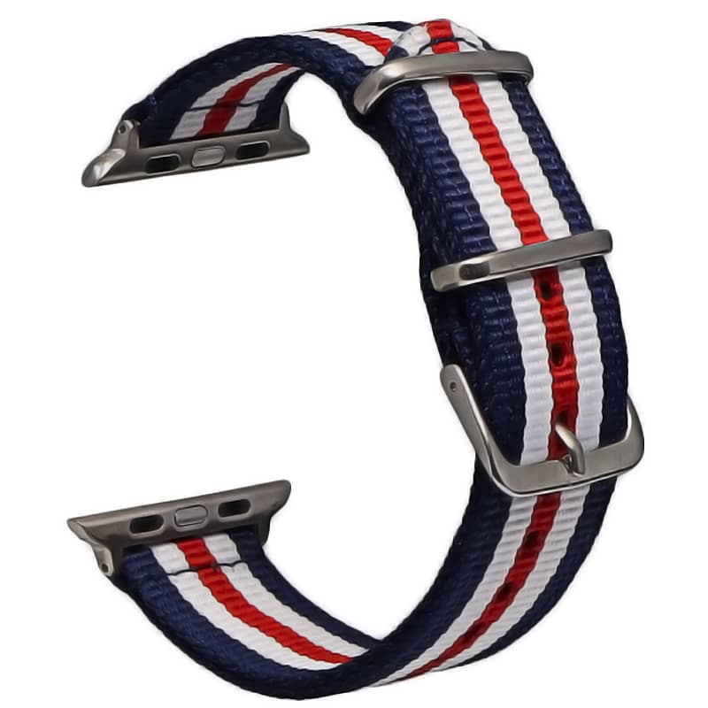 Bracelet Apple Watch en tissu 38 40 41 42 44 45 49 mm compatible serie 1 2 3 4 5 6 7 8 se et Apple Watch Ultra - Bracelet country edition eWatch Straps France bleu blanc rouge