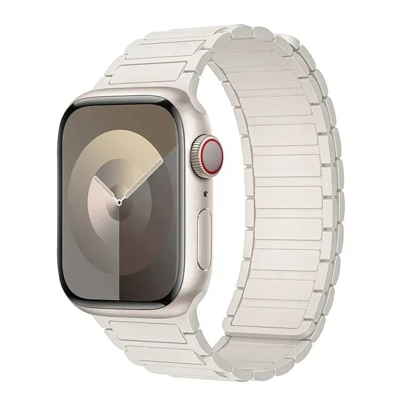 Bracelet Apple Watch silicone blanc magnétique – design moderne et maintien parfait.