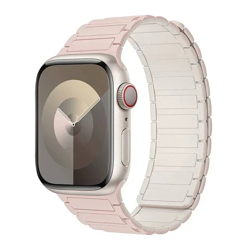 Bracelet Apple Watch silicone blanc et rose magnétique – élégant et moderne.