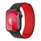 Bracelet Apple Watch silicone noir avec intérieur rouge magnétique – dynamique et robuste.