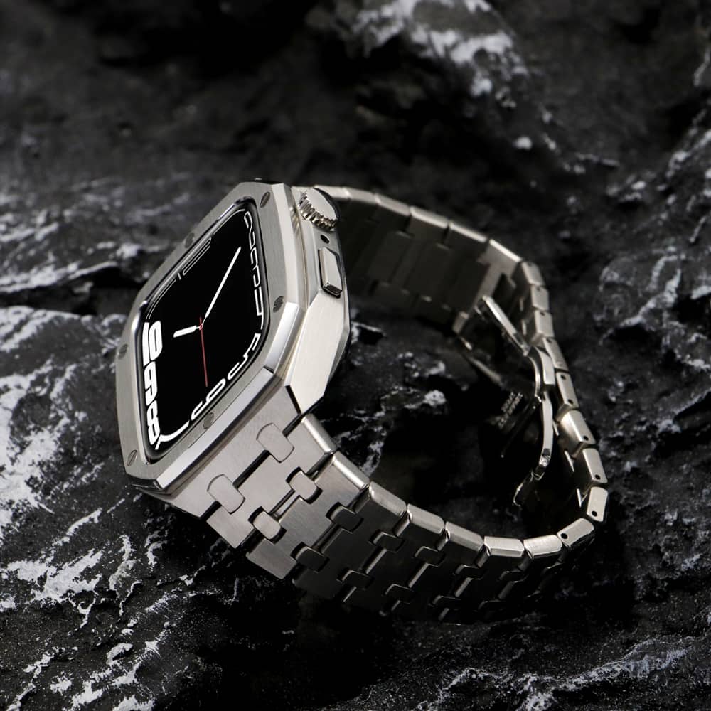 Bracelet de luxe pour Apple Watch - Kit de transformation et de protection en acier haut de gamme argent silver