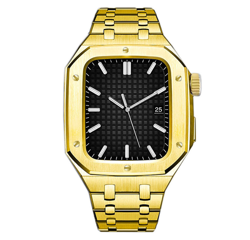 Bracelet de luxe pour Apple Watch - Kit de transformation et de protection en acier haut de gamme or jaune