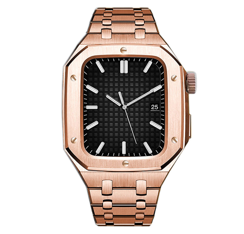 Bracelet hyper luxe pour Apple Watch - Kit de transformation et de protection en acier haut de gamme or rose