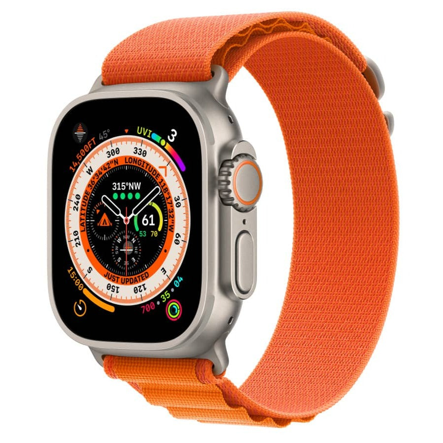 Boucle Alpine Apple Watch orange 38 40 41 42 44 45 49 mm compatible serie 1 2 3 4 5 6 7 8 se et Ultra eWatch Straps