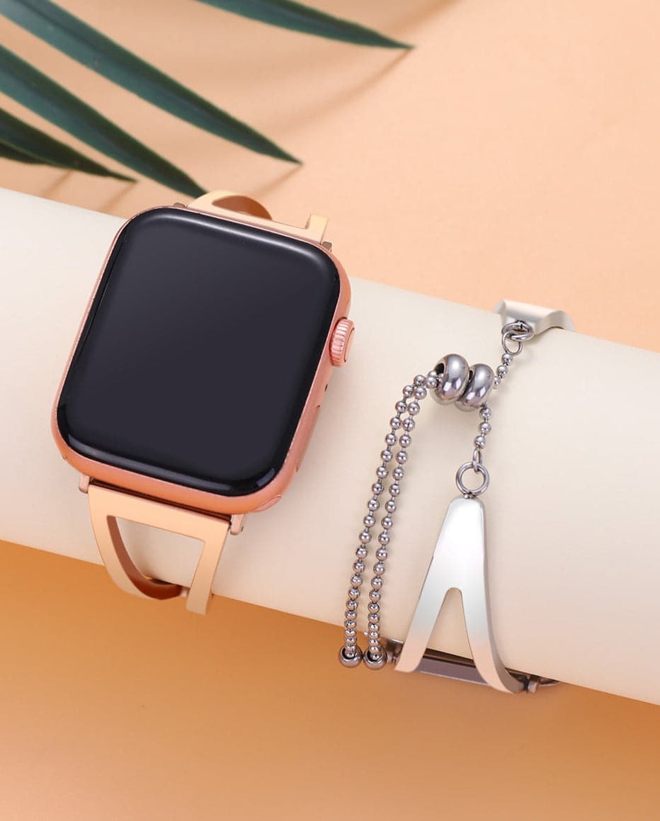 Bracelet pour Apple Watch Band Chain 45mm 41mm 38mm 42mm 40mm 44mm Femme Bracelet  Acier Luxe Pour Iwatch Series 7 6 Se 5 4 3 Correa-or Noir