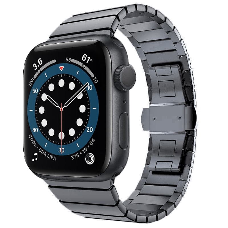 Bracelets Apple Watch Anthracite 38 40 41 42 44 45 49 mm compatible serie 1 2 3 4 5 6 7 8 se et Ultra Bracelet en acier à lamelles eWatch Straps