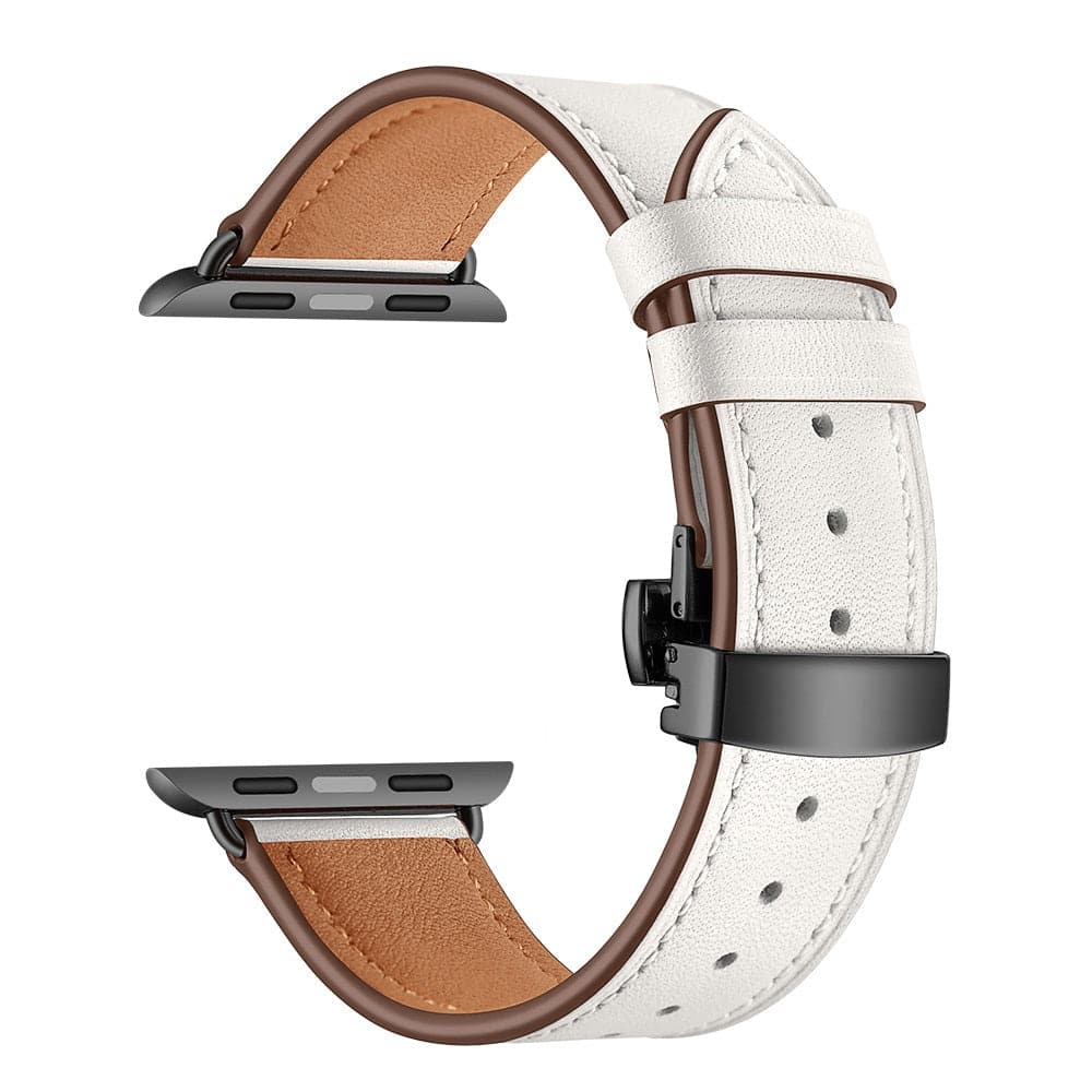 Bracelets Apple Watch Blanc (Noir) 38 40 41 42 44 45 49 mm compatible serie 1 2 3 4 5 6 7 8 se et Ultra Bracelet cuir fermoir papillon eWatch Straps