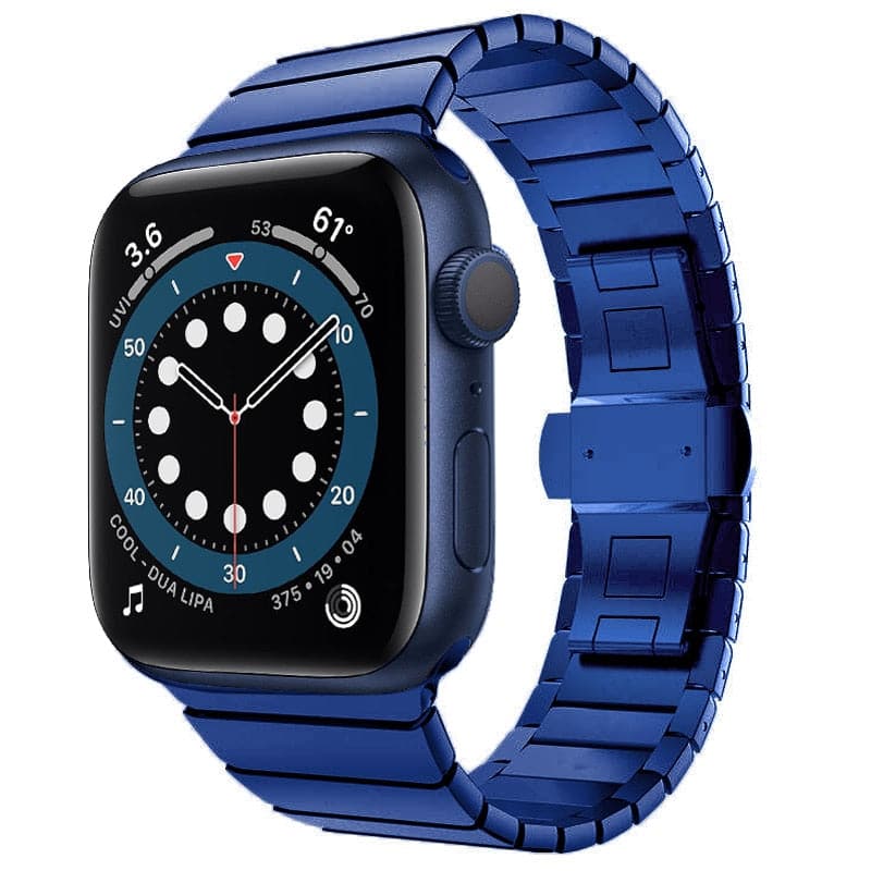Bracelets Apple Watch Bleu 38 40 41 42 44 45 49 mm compatible serie 1 2 3 4 5 6 7 8 se et Ultra Bracelet en acier à lamelles eWatch Straps