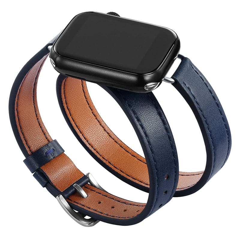Bracelet cuir bleu foncé - Apple Watch 42mm / 44mm / 45mm