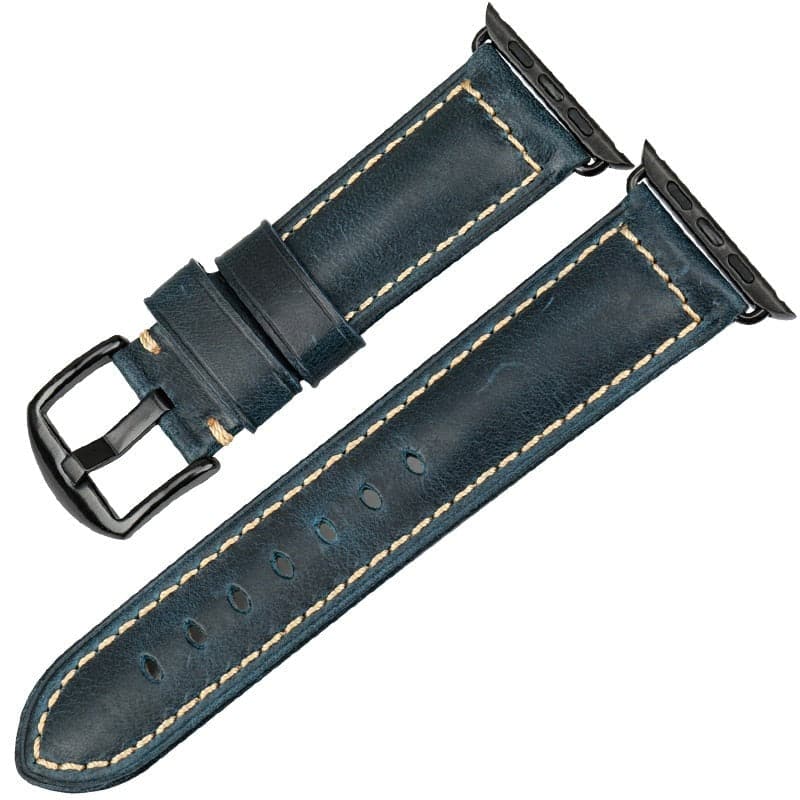 Bracelets Apple Watch Bleu (Noir) 38 40 41 42 44 45 49 mm compatible serie 1 2 3 4 5 6 7 8 se et Ultra Bracelet vintage en cuir eWatch Straps
