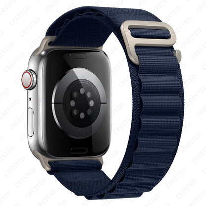 Bracelets Apple Watch Bleu nuit 38 40 41 42 44 45 49 mm compatible serie 1 2 3 4 5 6 7 8 se et Ultra Boucle Alpine uni eWatch Straps