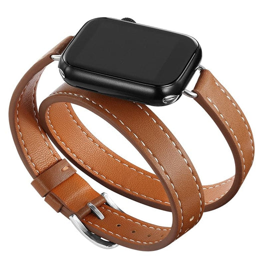Bracelets Apple Watch Marron 38 40 41 42 44 45 49 mm compatible serie 1 2 3 4 5 6 7 8 se et Ultra Bracelet double en cuir eWatch Straps
