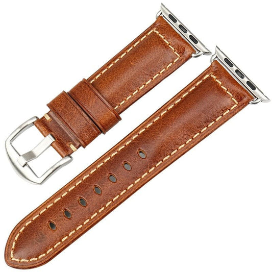 Bracelets Apple Watch Marron clair (Argent) 38 40 41 42 44 45 49 mm compatible serie 1 2 3 4 5 6 7 8 se et Ultra Bracelet vintage en cuir eWatch Straps