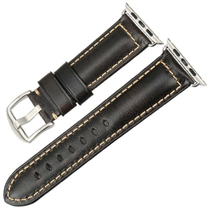 Bracelets Apple Watch Noir clair (Argent) 38 40 41 42 44 45 49 mm compatible serie 1 2 3 4 5 6 7 8 se et Ultra Bracelet vintage en cuir eWatch Straps