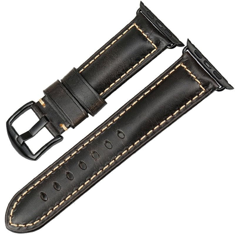 Bracelets Apple Watch Noir clair (Noir) 38 40 41 42 44 45 49 mm compatible serie 1 2 3 4 5 6 7 8 se et Ultra Bracelet vintage en cuir eWatch Straps