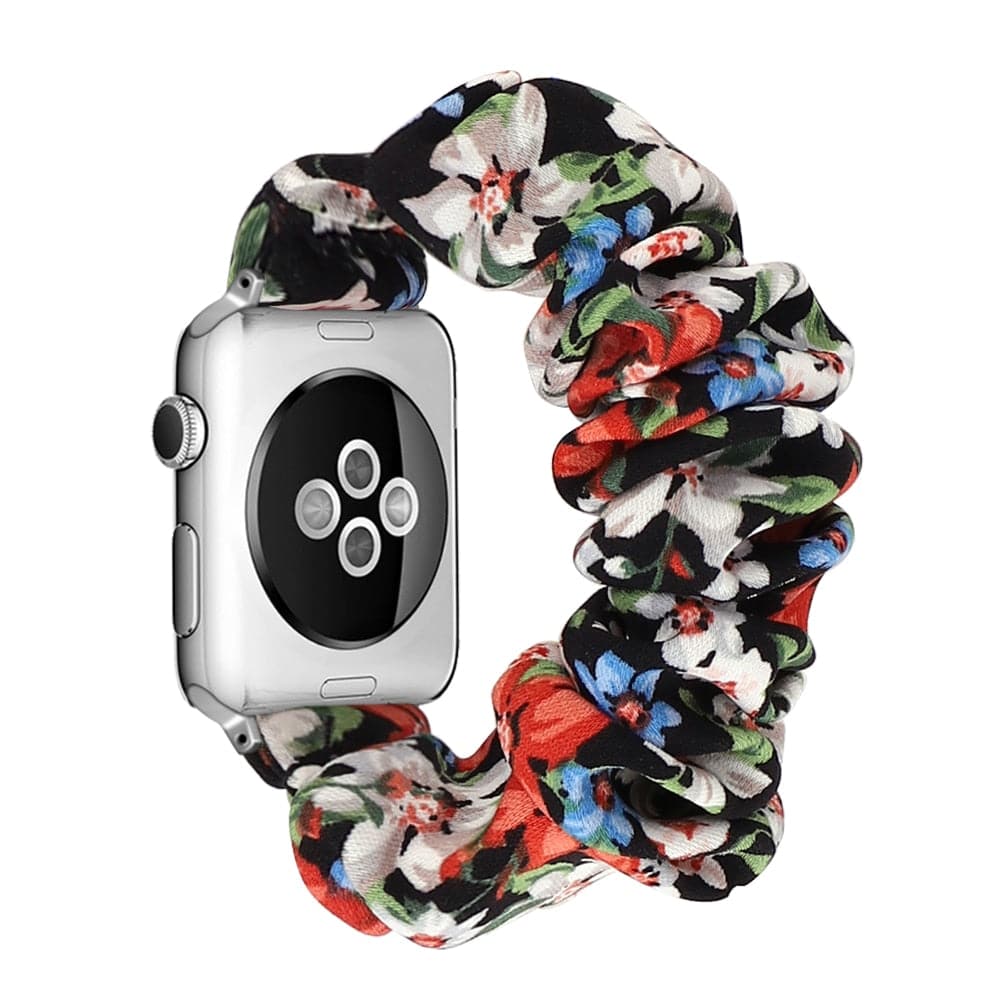 Bracelets Apple Watch Noir floral 38 40 41 42 44 45 49 mm Femme compatible serie 1 2 3 4 5 6 7 8 se et Ultra Bracelet en tissus motifs eWatch Straps