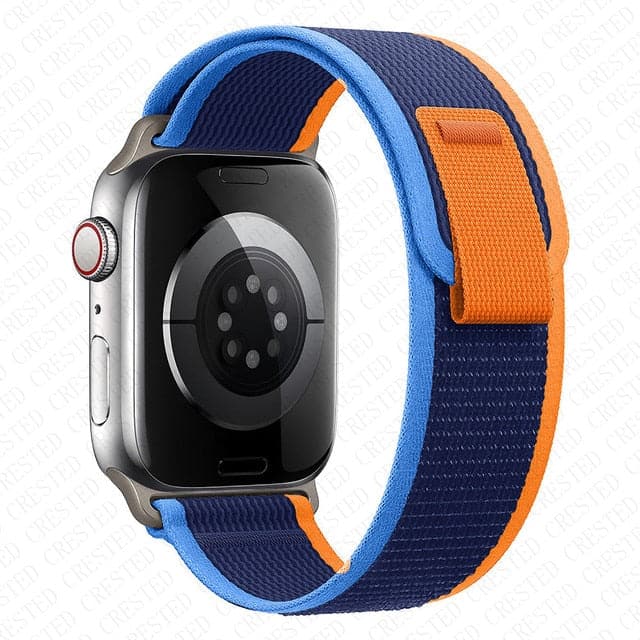 Bracelets Apple Watch Noir orange et bleu 38 40 41 42 44 45 49 mm compatible serie 1 2 3 4 5 6 7 8 se et Ultra Boucle Trail bicolore eWatch Straps