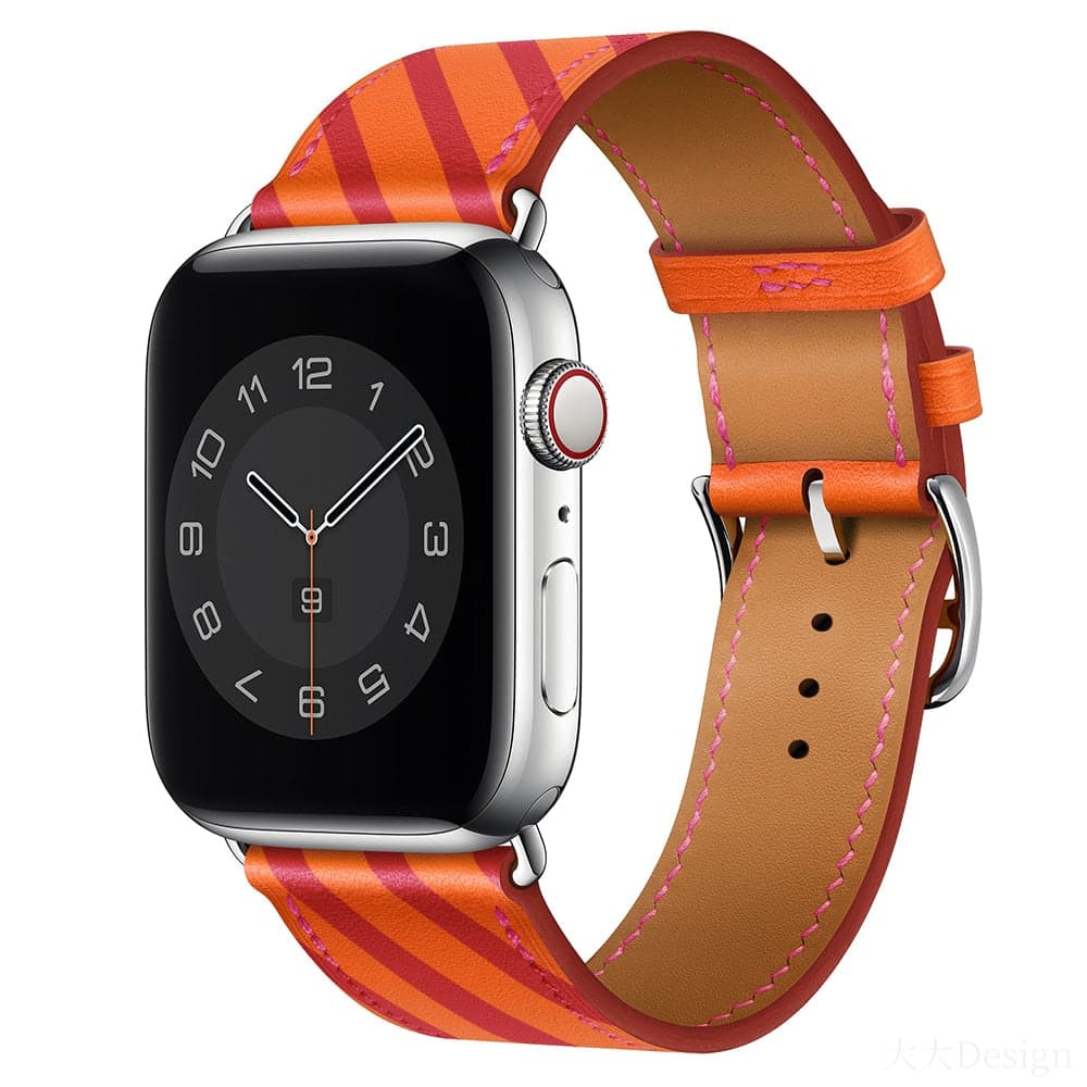 Bracelets Apple Watch Orange et rose 38 40 41 42 44 45 49 mm compatible serie 1 2 3 4 5 6 7 8 se et Ultra Bracelet cuir classique motifs eWatch Straps