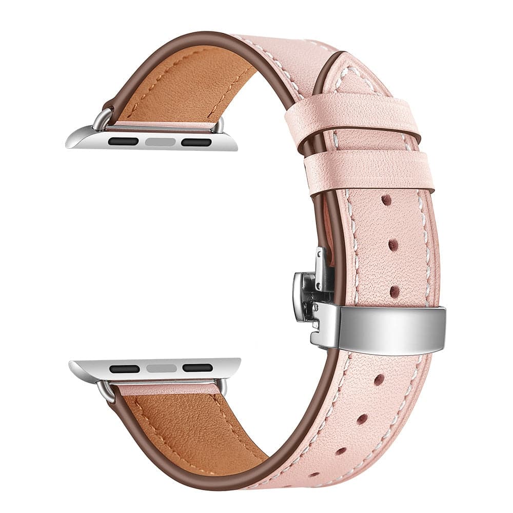 Bracelets Apple Watch Rose (Argent) 38 40 41 42 44 45 49 mm compatible serie 1 2 3 4 5 6 7 8 se et Ultra Bracelet cuir fermoir papillon eWatch Straps
