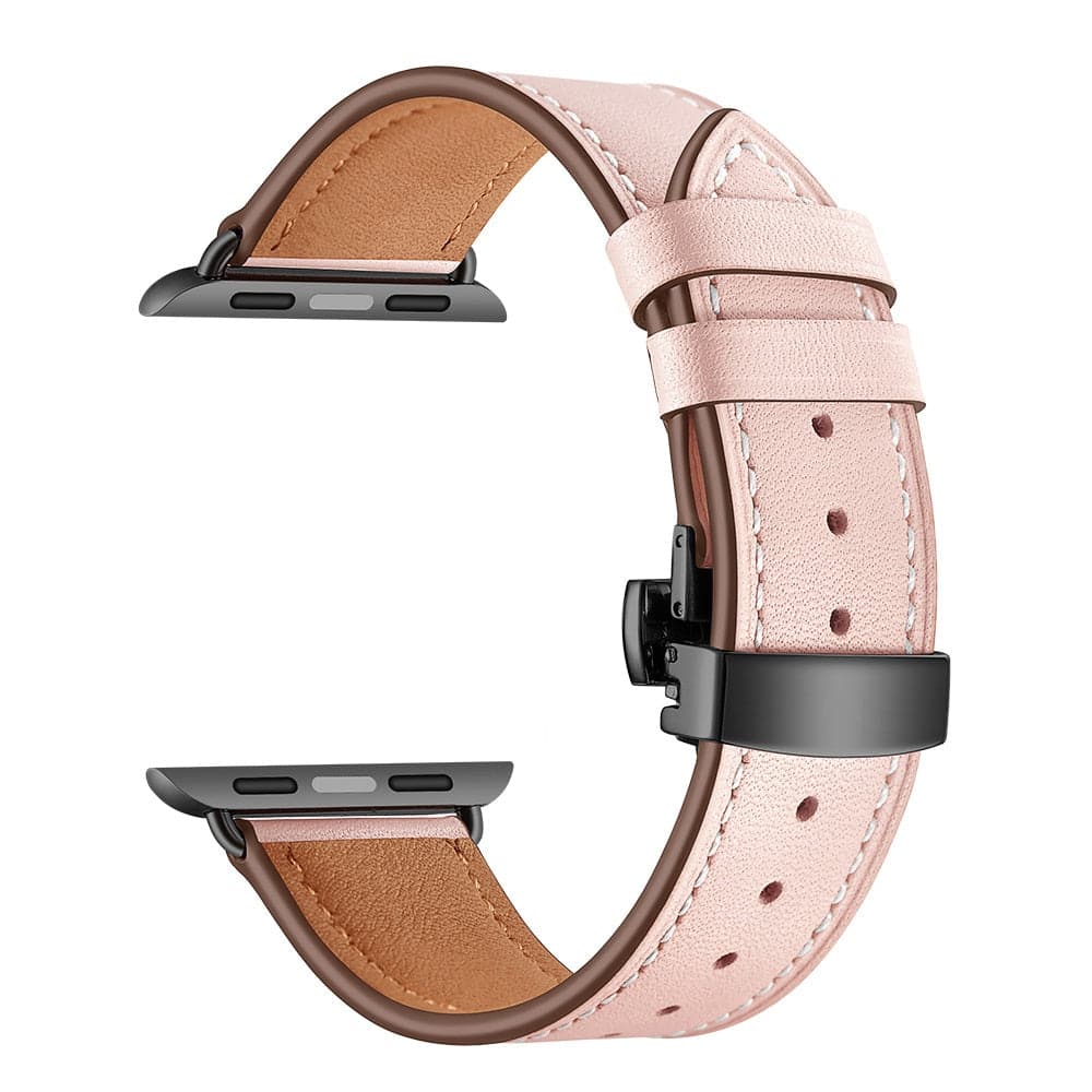 Bracelets Apple Watch Rose (Noir) 38 40 41 42 44 45 49 mm compatible serie 1 2 3 4 5 6 7 8 se et Ultra Bracelet cuir fermoir papillon eWatch Straps