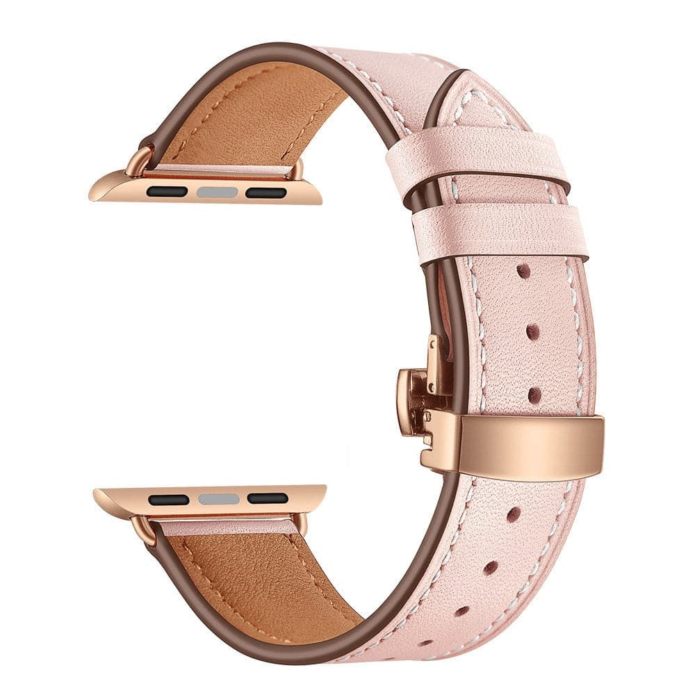 Bracelets Apple Watch Rose (Rose) 38 40 41 42 44 45 49 mm compatible serie 1 2 3 4 5 6 7 8 se et Ultra Bracelet cuir fermoir papillon eWatch Straps