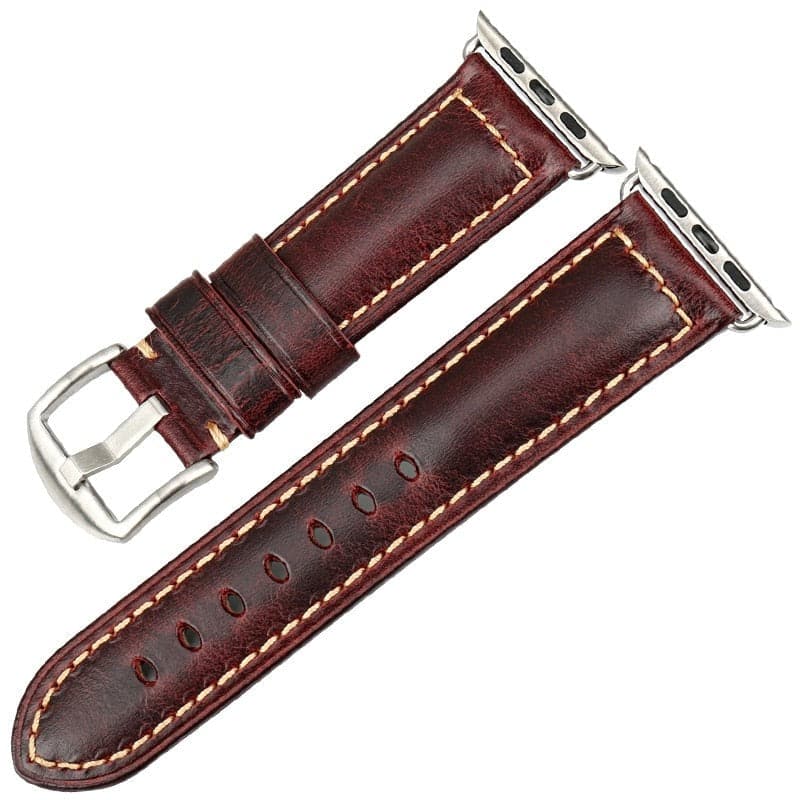 Bracelets Apple Watch Rouge (Argent) 38 40 41 42 44 45 49 mm compatible serie 1 2 3 4 5 6 7 8 se et Ultra Bracelet vintage en cuir eWatch Straps